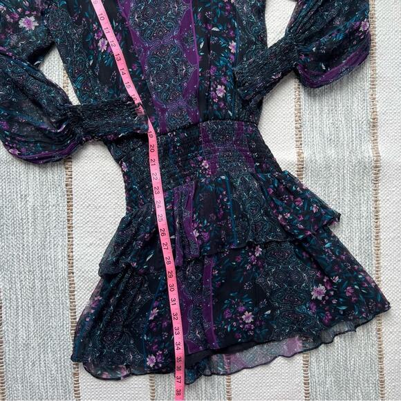 Ramy Brook Logan Floral Long Puff Sleeve 100% Silk Mini Dress Women’s Size Small - Picture 6 of 8